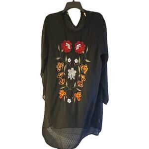 Philosophy Black‎ Embroidered Floral Swiss Dot Long Sleeve Dress Womans Size XL